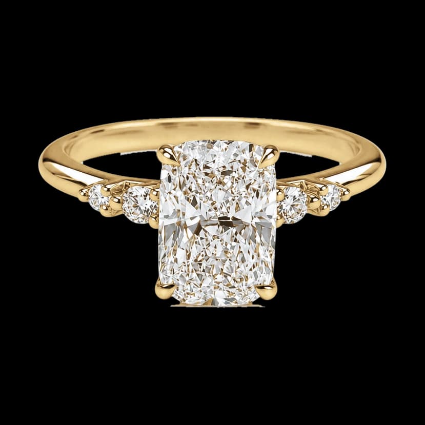 Cushion diamond side-stone ring