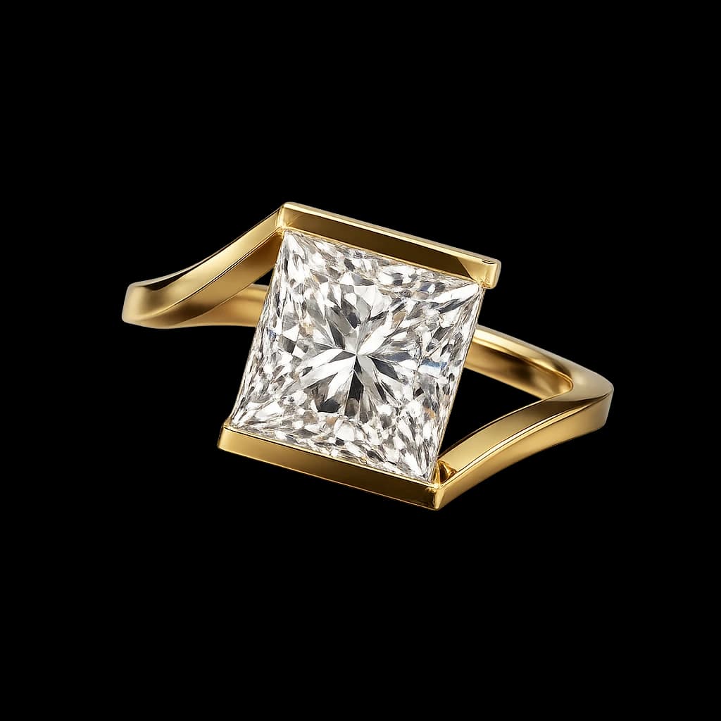 Yellow gold princess diamond ring