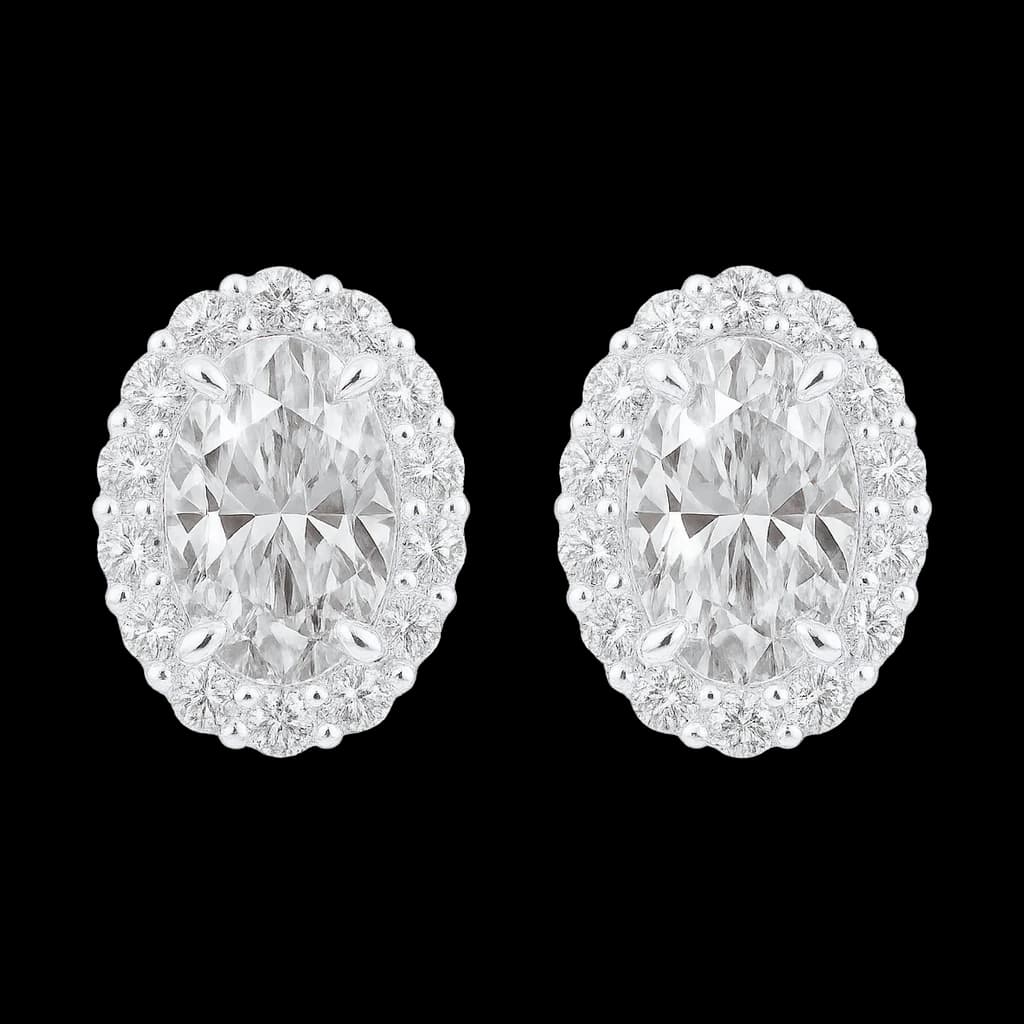 Oval diamond halo earrings