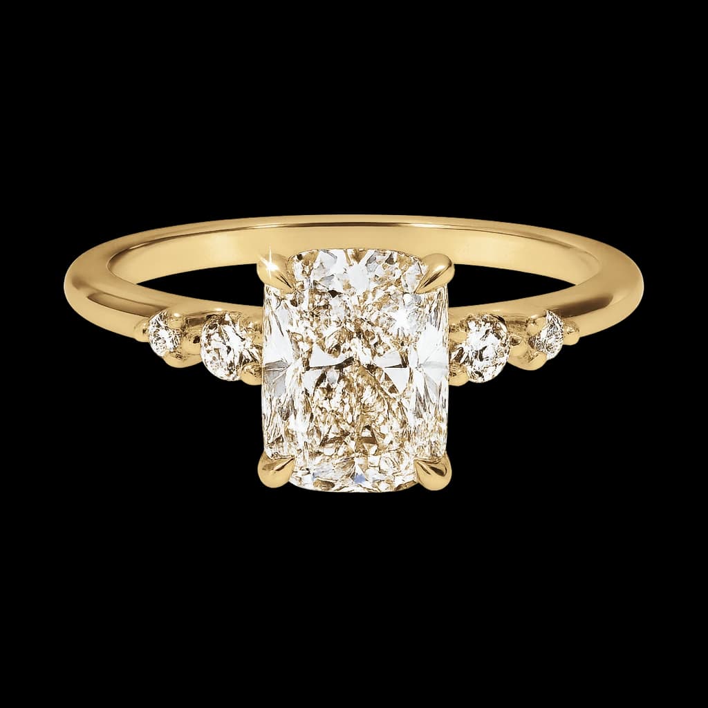 Cushion diamond side-stone ring