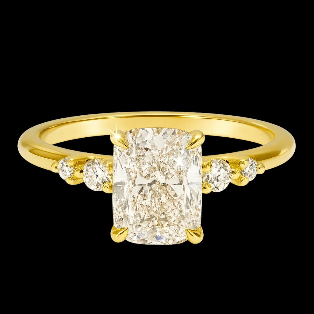Cushion diamond side-stone ring
