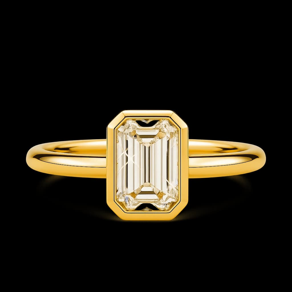 Emerald bezel yellow gold ring