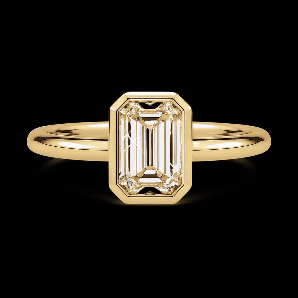 Emerald bezel yellow gold ring