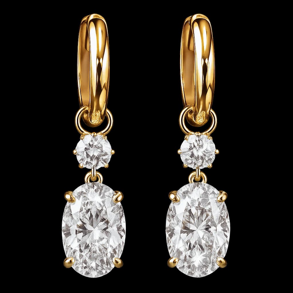 Oval drop diamond earrings