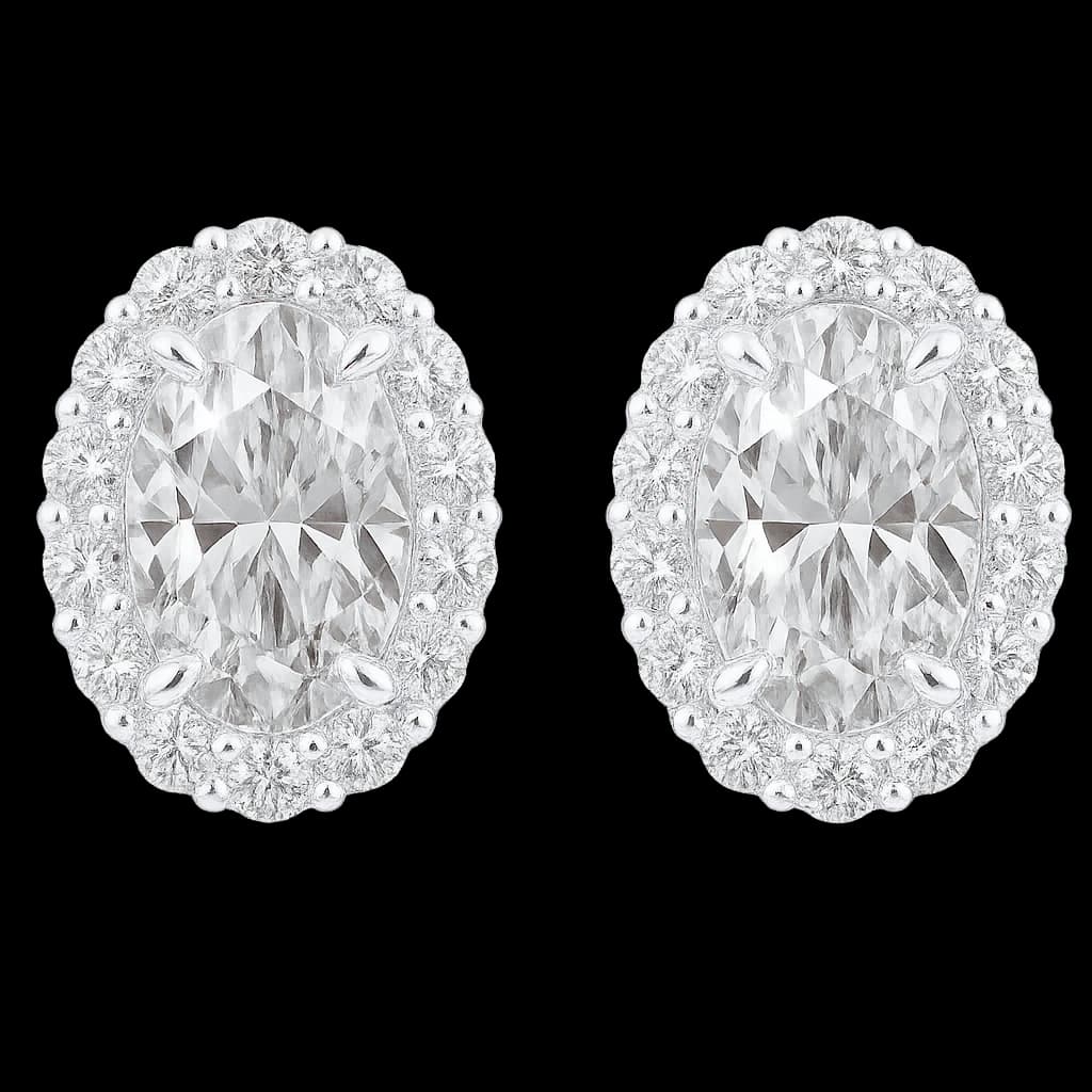Oval diamond halo earrings